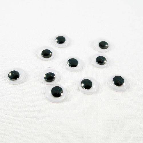 Ici55 - lot de 10 demi-perles de 7mm en acrylique à coller scrapbook yeux oeil noir et blanc centre movible 