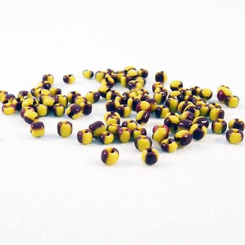 Lot de 100 petites perles de rocaille en verre opaque jaune marron brun café spacer 