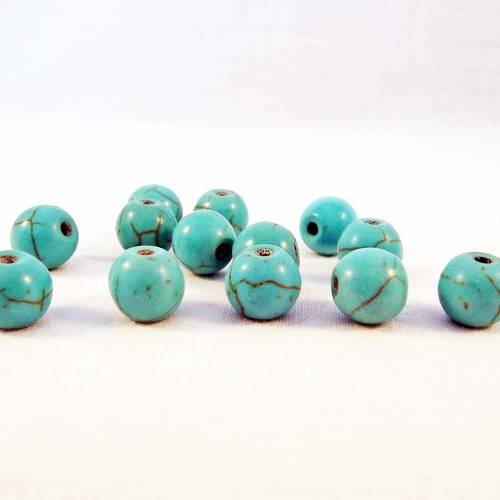 Phw33g - 10 perles semi-précieuses howlite turquoises rondes de 8mm de diamètre 
