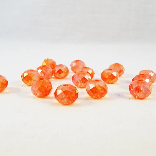 Psw09 - 10 perles précieuses 8x6mm orange à reflets en verre cristal à facettes 