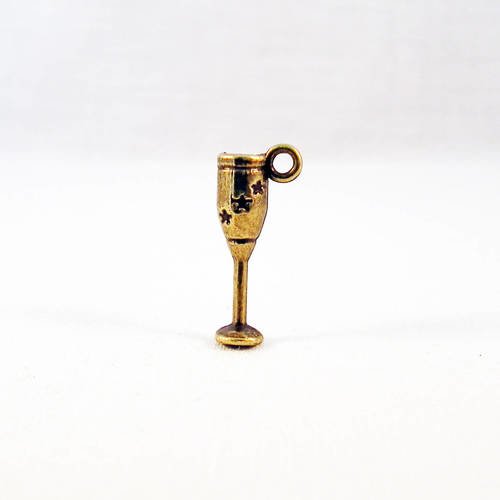 Bd16 - breloque pendentif coupe flûte de champagne bulle fête cocktail avec étoiles bronze antique 