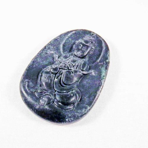 Bz80 - grande breloque pendentif en jade noir à motifs buddha bouddhisme asiatique 