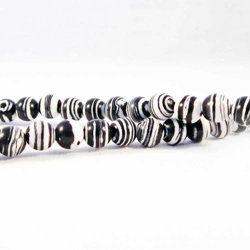 Pfm14p - lot de 5 perles agate à rayures noir et blanche zébré géométrie abacus 
