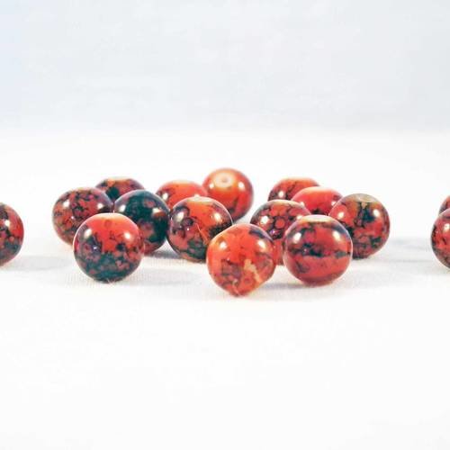 Pdl65 - 10 perles en verre lampwork tchèque à reflets de couleur rouge marron orange noir 8mm de diamètre 