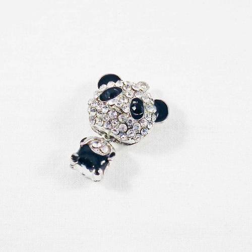 Joli pendentif breloque cristal strass argenté et émail noir en forme d'ourson panda de style swarovski corps amovible 