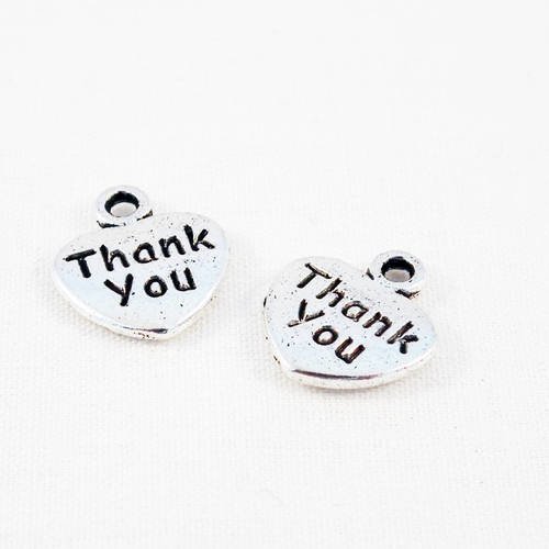 Bmn46 - lot de 2 breloques pendentifs en forme de coeur avec inscription merci "thank you" en argent tibétain 