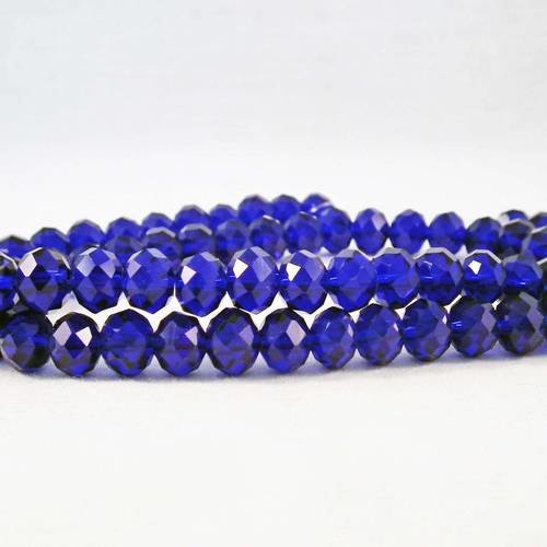 Psm23 - 10 perles précieuses 8x6mm bleu foncé en verre cristal à facettes 