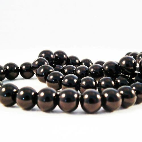 Pd21g - 10 perles en verre nacré mythique de couleur noir de 8mm de diamètre 