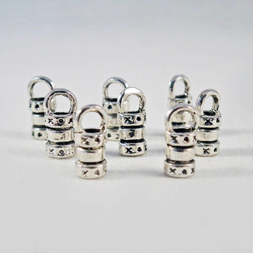 Emb20 - lot de 5 embouts à coller 10mm x 4mm, taille du trou intérieur de 2mm, argent vieilli 