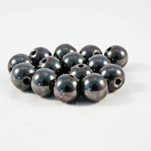 Hev29 - lot de 10 perles rondes 8mm en hématite magnétique de couleur noir gris 