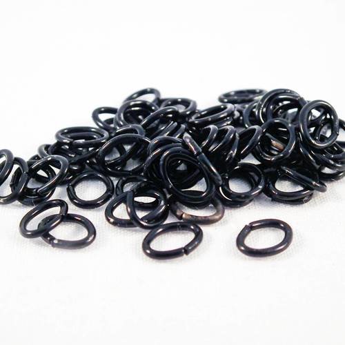 Fc14g - 20 anneaux de jonction ovales 7mm x 5mm ouvert de couleur noir 