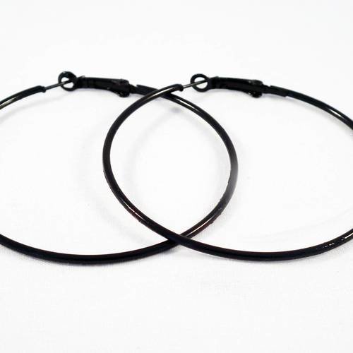 Bo06 - 1 paire de boucles d’oreilles créoles noir opaque 