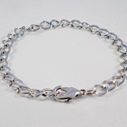 Support bracelet mailles plates fermoir à mousqueton argent mat foncé 