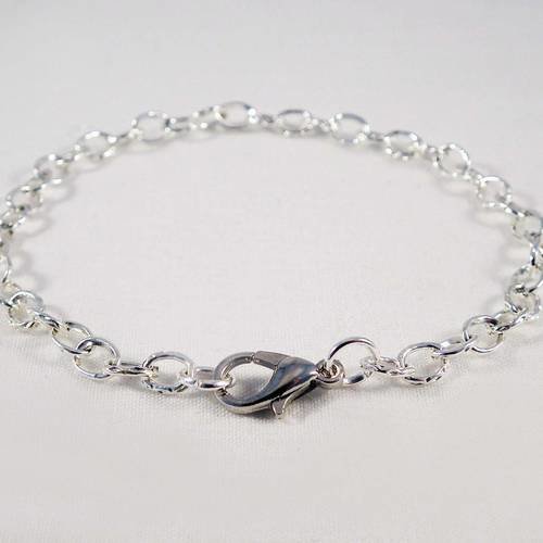 Support bracelet 20cm mailles 5mm x 3.3mm avec fermoir à mousqueton argenté 