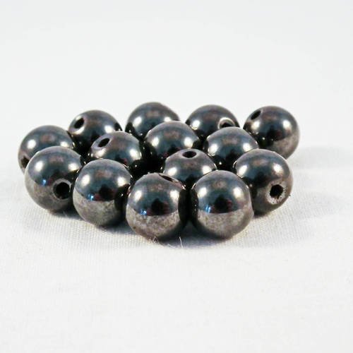 Hev32 - lot de 5 perles rondes 6mm en hématite magnétique de couleur noir gris