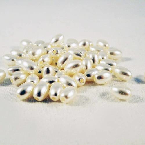 Inv27 - lot de 10 jolies perles blanches en forme ovale, 6mm x 4mm. 