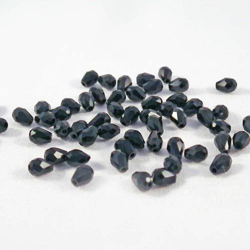 Inv46 - lot de 5 perles à facettes en verre cristal noir de 5mm x 3mm en forme de goutte 
