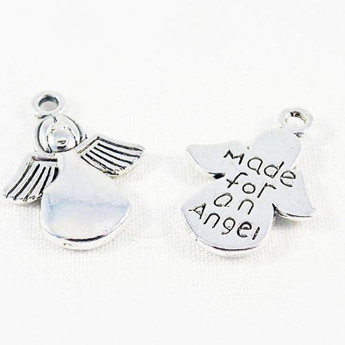 Bcp94a - lot de 2 petites breloques pendentifs "made for an angel" ailes ange de couleur argenté 