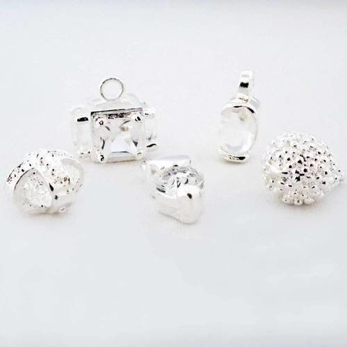 Lot de 5 breloques pendentifs coeur boule croix cube diamant cristal strass 