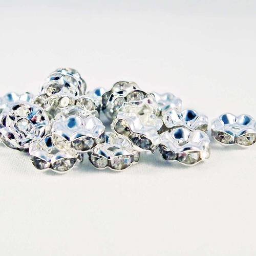 Int142 - lot de 10 perles intercalaires 8mm cristal ab gris à reflets avec strass en forme de rondelles 