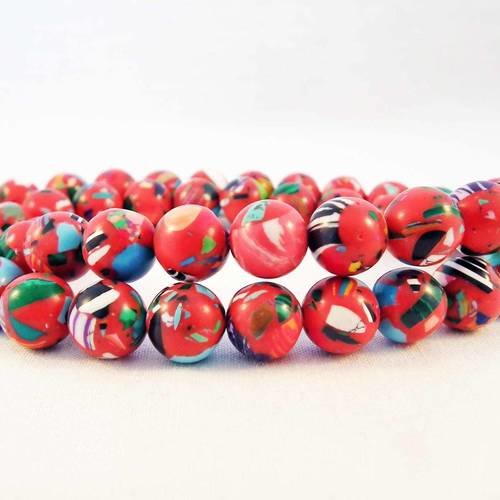 Pdl152 - lot de 10 perles pierre abacus de turquie à rouge blanc noir turquoise zébré motif géométrie 