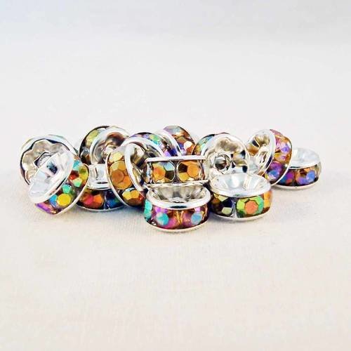 Lot de 20 perles intercalaires 8mm cristal ab à reflets jaune en forme de rondelles 
