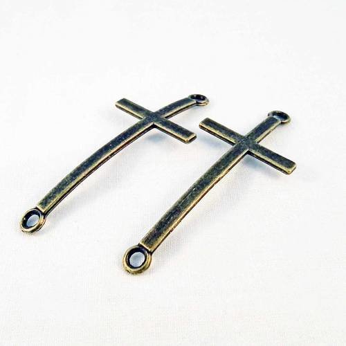 Bc03 - lot de 2 croix connecteurs de couleur bronze légèrement arrondie 
