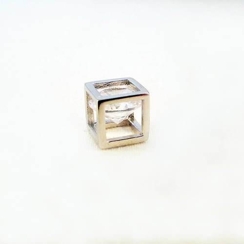 Pu29 - magnifique breloque pendentif cube argenté et pierre en forme de diamant en cristal swarovski zirconia 