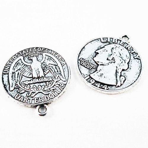 Bp02u - lot de 2 breloques pendentifs médaille médaillon charm pièce de monnaie américaine usa argent tibétain 