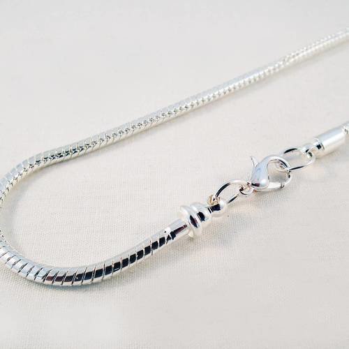 Sbc35 - magnifique collier chaîne serpent argent brillant et fermoir à mousqueton de 42cm 