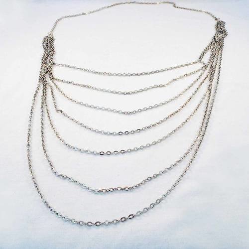Collier à mailles multi rangs style bohème argenté de 92cm 