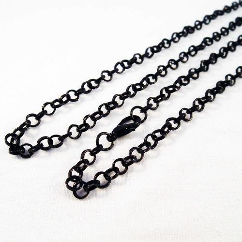 Collier à chaîne 68cm noir mailles rondes avec fermoir à mousqueton 