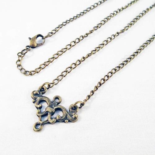 Collier à chaîne 62cm bronze avec connecteur triangle 4 trous et fermoir à mousqueton 