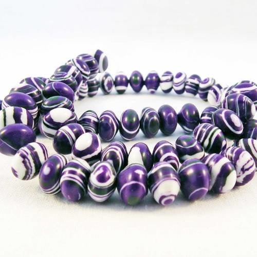 Lot de 10 perles pierre abacus de turquie à rayures mauve violet blanc zébré motif géométrie 