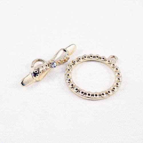 Rare fermoir fermoir toggle doré champagne rond et boucle à cristal strass argenté 
