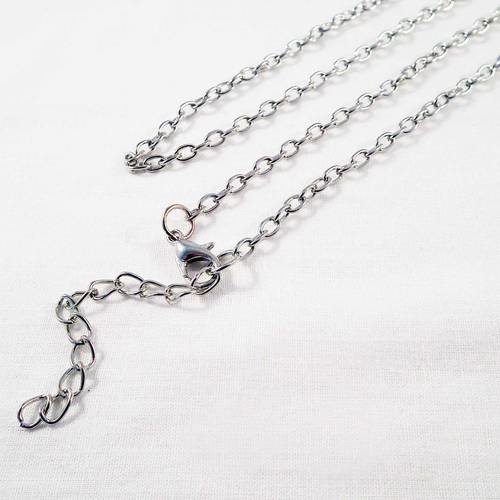 Collier chaîne à mailles argenté de 60cm et fermoir à mousqueton avec chaînette d'extension 