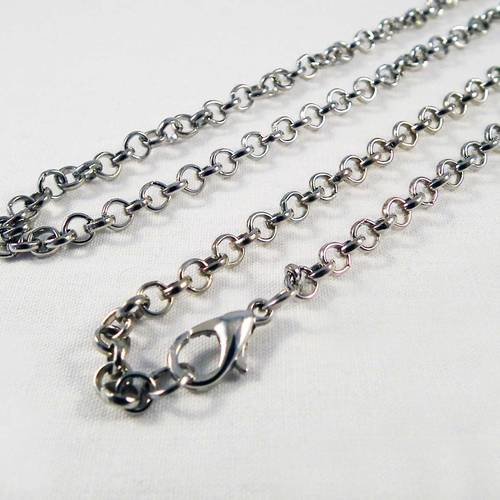 Collier chaîne à mailles rondes argent vieilli et fermoir à mousqueton de 50cm 