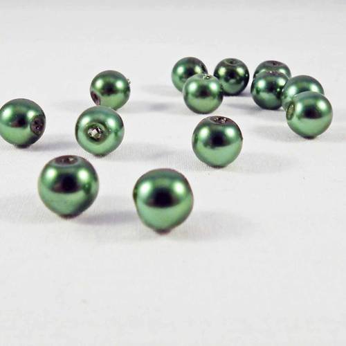 Pac80 - 10 perles rondes vert kaki de 8mm de diamètre
