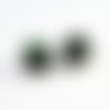 Pdl93 - 2 rares perles 10mm en verre motifs vert blanc noir rayure marron moucheté 