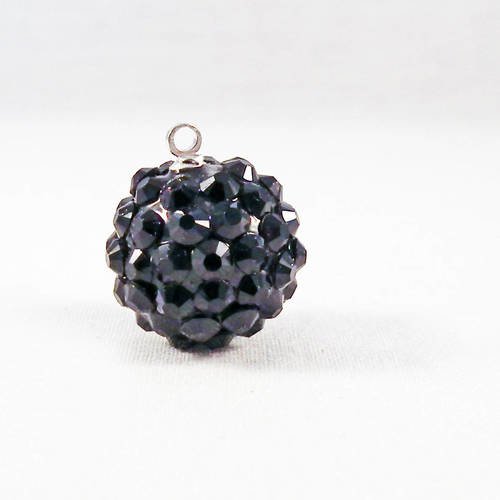 Psh03 - grosse perle ronde en cristal de qualité disco shamballa strass de couleur noir avec anneau argenté 