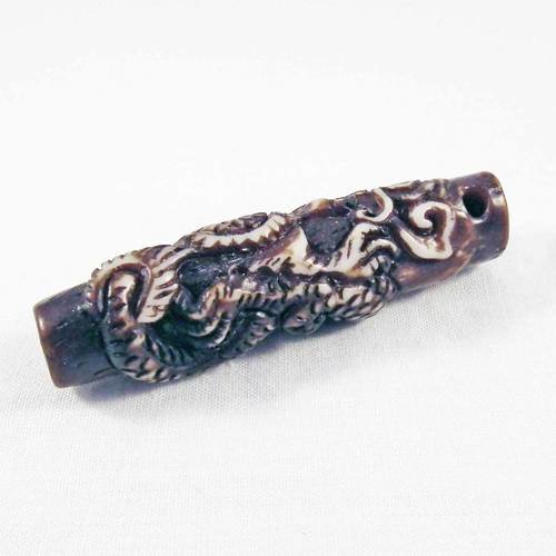 Pbb35 - rare pendentif motifs totem masculin indien imprimés animalier festival marron blanc tattoo verre 