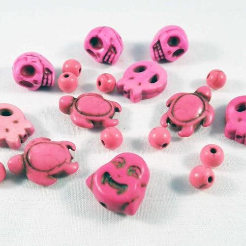 Magnifique lot de 10 perles connecteurs howlite têtes de mort tortue buddha et perles rose 