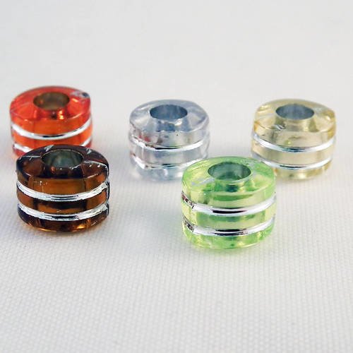 Lot de 5 perles à motifs rayures de couleurs mixtes transparent de 8mm x 6mm 