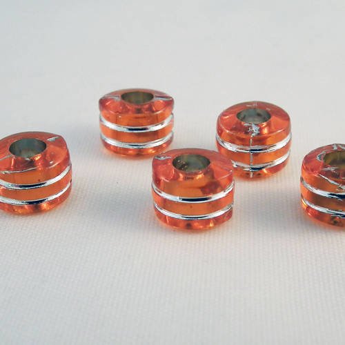Int92 - lot de 5 perles à motifs rayures orange transparent de 8mm x 6mm 