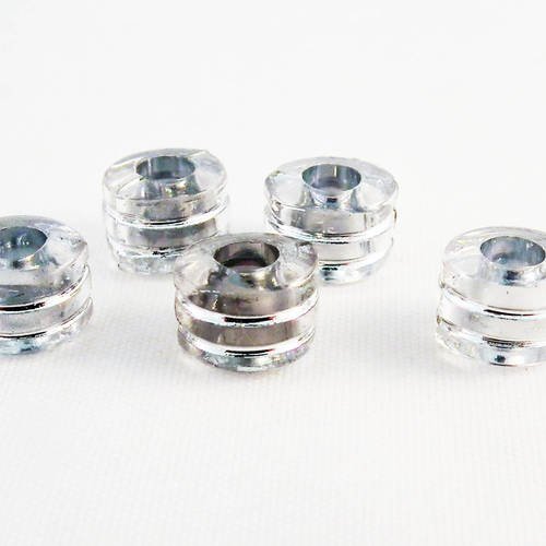 Isp60 - lot de 5 perles à motifs rayures argenté transparent de 8mm x 6mm 