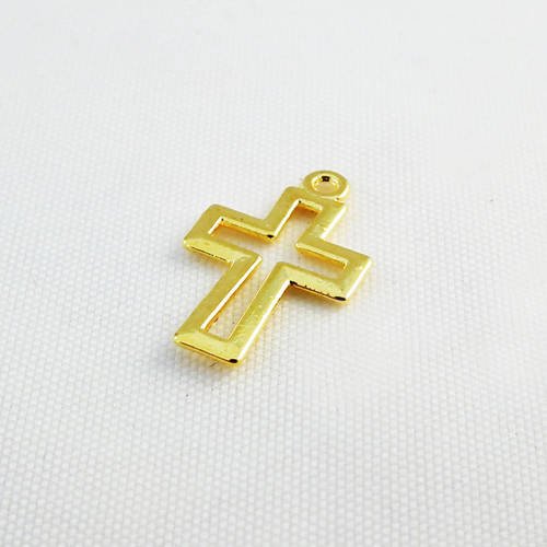Bcp03a - fine breloque pendentif en forme de croix de couleur doré de 16mm x 10mm 