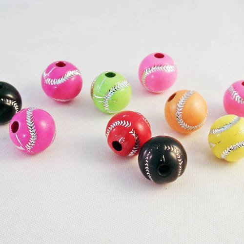 Pac44 - lot de 10 perles en acrylique de couleurs mixtes motifs tennis baseball sport 