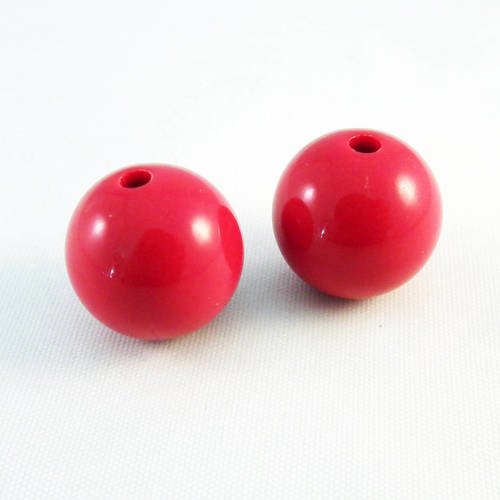 Pac47 - 2 grosses perles en acrylique rouge bubble gum opaque de 16mm de diamètre 