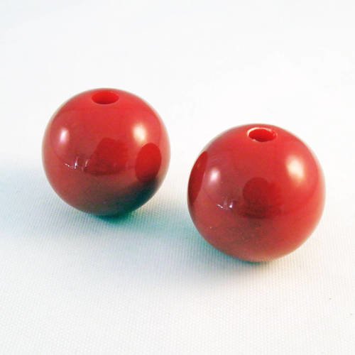 Pac46 - 2 grosses perles en acrylique rouge bubble gum opaque de 20mm de diamètre 