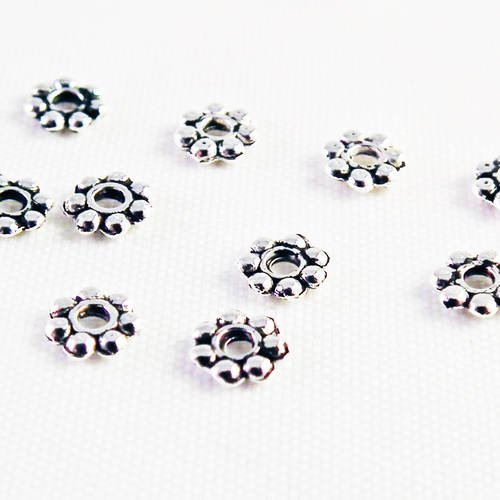 Isp51b - lot de 10 perles intercalaires spacer rondelles fleur flocon à motifs argent vieilli 